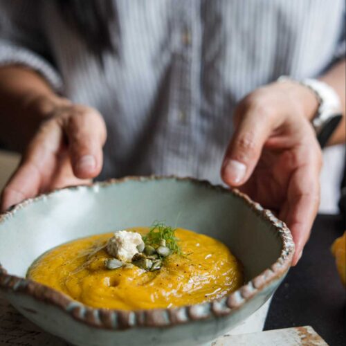 vertical shot of finished butternut squash soup